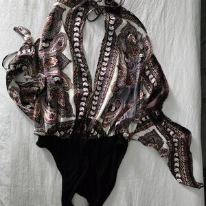 Fashion Nova Multicolor Paisley Bodysuit